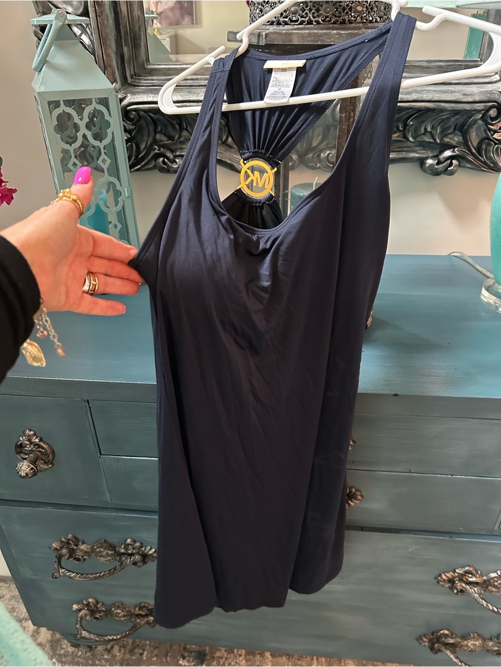 Michael Kors Navy Racerback Swim Cover Up Midi Dress converts to Casual Wear Med - Picture 11 of 13